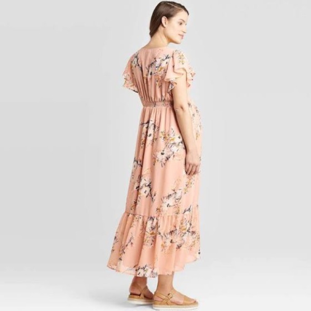 Floral print V neck maternity dress